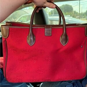 Dooney & Bourke Red Canvas Briefcase with Brown Leather Accents